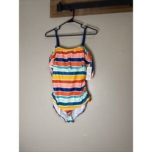 NWT Del Raya One Piece Swimsuit Women's Medium‎ Multicolor Striped L910 Ruffle